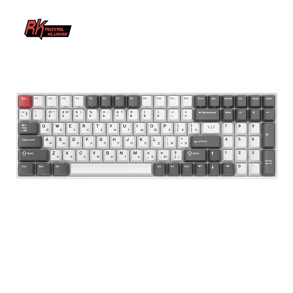 Полноразмерная (96%) механическая клавиатура Royal Kludge RK100 - 3 типа подключения, 100 клавиш, Grey,Red,White, переключатели RK Red