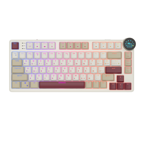 Компактная (75%) низкопрофильная механическая клавиатура Royal Kludge RK N80 - 3 типа подключения, 80 клавиш, Top Mount, цвет Rosy Clouds, переключатели RK Red