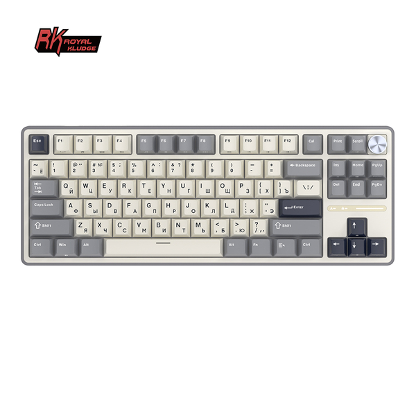 Классическая TKL (80%) механическая клавиатура Royal Kludge RK R87 Pro - проводная, 87 клавиш, Gasket Mount,  профиль PBT Cherry, цвет Half Grey, переключатели RK Brown
