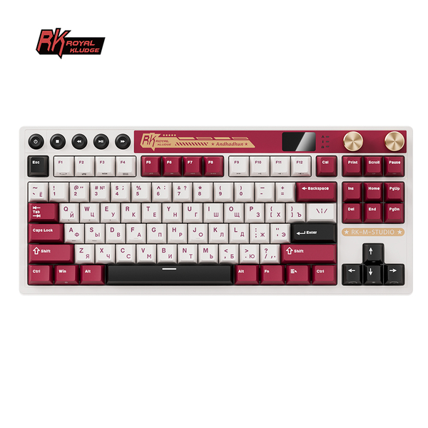 Классическая TKL (80%) механическая клавиатура Royal Kludge RK M87 - 3 типа подключения, 87 клавиш, Gasket Mount,  профиль PBT Cherry, цвет Famicom, переключатели RK Cream