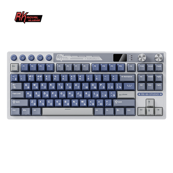 Классическая TKL (80%) механическая клавиатура Royal Kludge RK M87 - 3 типа подключения, 87 клавиш, Gasket Mount,  профиль PBT Cherry, цвет Ocean Blue, переключатели RK Beige