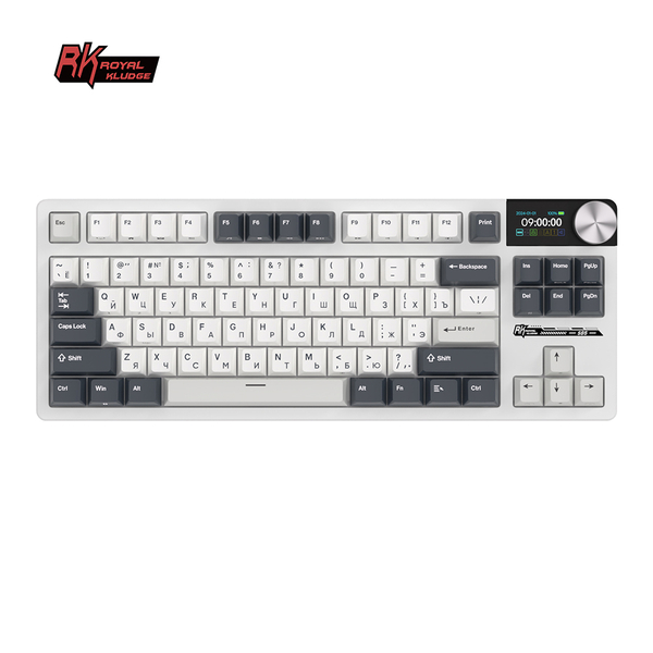 Классическая TKL (80%) механическая клавиатура Royal Kludge RK S85 - 3 типа подключения, 85 клавиш, Gasket Mount,  профиль PBT Cherry, цвет White Night, переключатели RK Beige