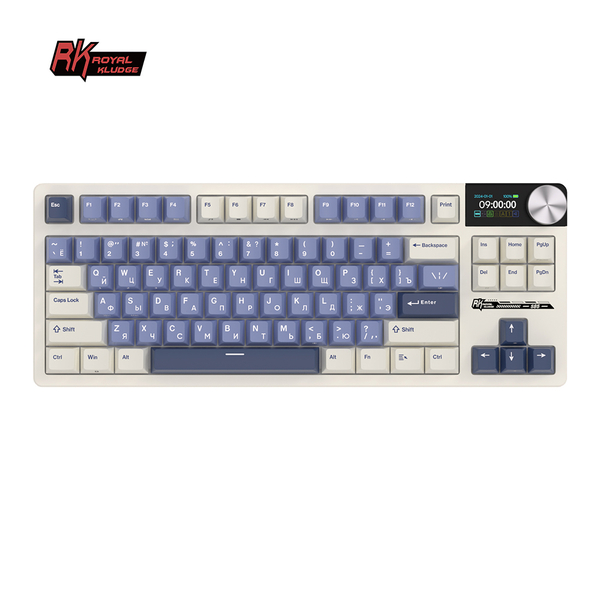 Классическая TKL (80%) механическая клавиатура Royal Kludge RK S85 - 3 типа подключения, 85 клавиш, Gasket Mount,  профиль PBT Cherry, цвет Horizon Blue, переключатели RK Cloud