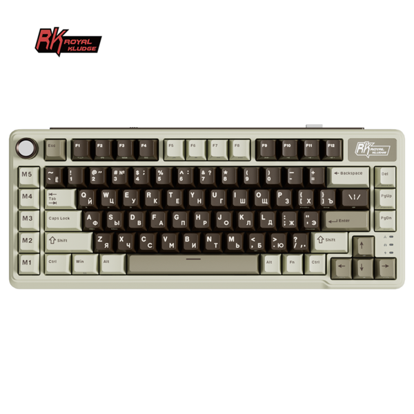 Компактная (75%) механическая клавиатура Royal Kludge RK L75 - 3 типа подключения, 85 клавиш, Gasket Mount,  профиль PBT Cherry, цвет Mokko Grey, переключатели RK Beige