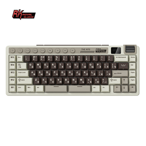 Компактная (75%) механическая клавиатура Royal Kludge RK M70 - 3 типа подключения, 73 клавиши, Gasket Mount,  профиль PBT Cherry, цвет Mokko Grey, переключатели RK Cream