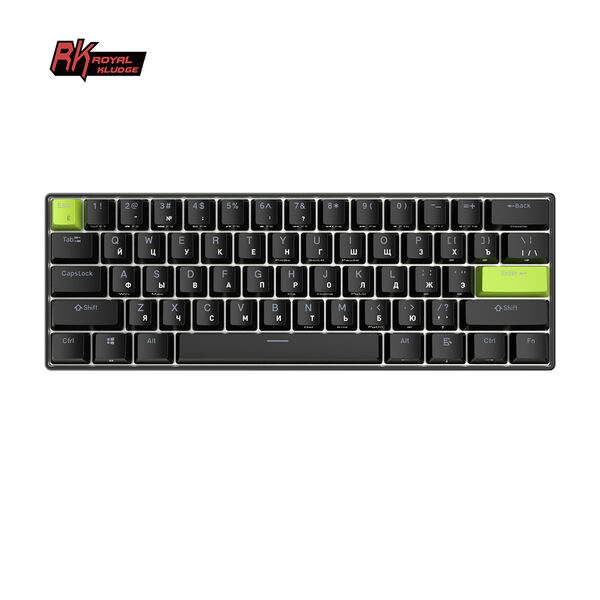Ультракомпактная (60%) механическая клавиатура Royal Kludge RK C61 - проводная, 61 клавиша, цвет Black Green, магнитные переключатели RK Mint