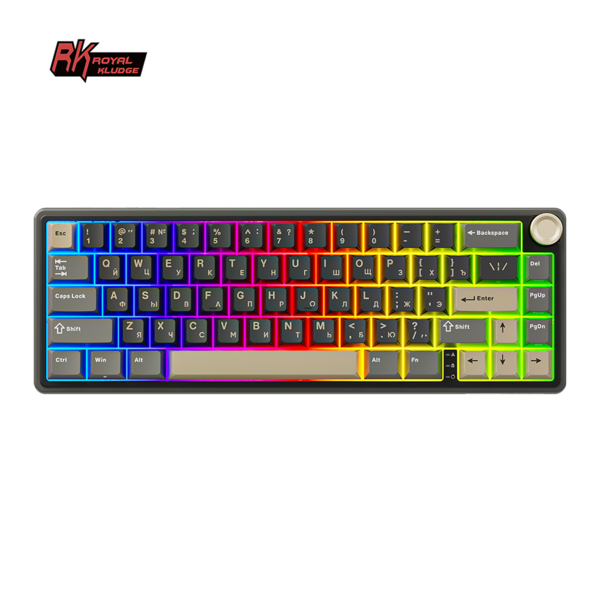 Компактная (65%) механическая клавиатура Royal Kludge R65 - проводная , 66 клавиш, Gasket Mount, Phantom, переключатели RK Chartreuse