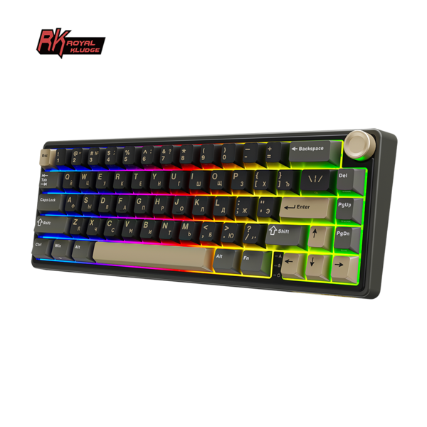 Компактная (65%) механическая клавиатура Royal Kludge R65 - проводная , 66 клавиш, Gasket Mount, Phantom, переключатели RK Chartreuse
