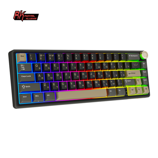 Компактная (65%) механическая клавиатура Royal Kludge R65 - проводная , 66 клавиш, Gasket Mount, Phantom, переключатели RK Chartreuse