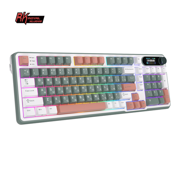 Полноразмерная (96%) механическая клавиатура Royal Kludge RK-S98 - 3 типа подключения, 98 клавиш, Top Mount, профиль PBT Cherry, цвет Camping, переключатели RK Chartreuse