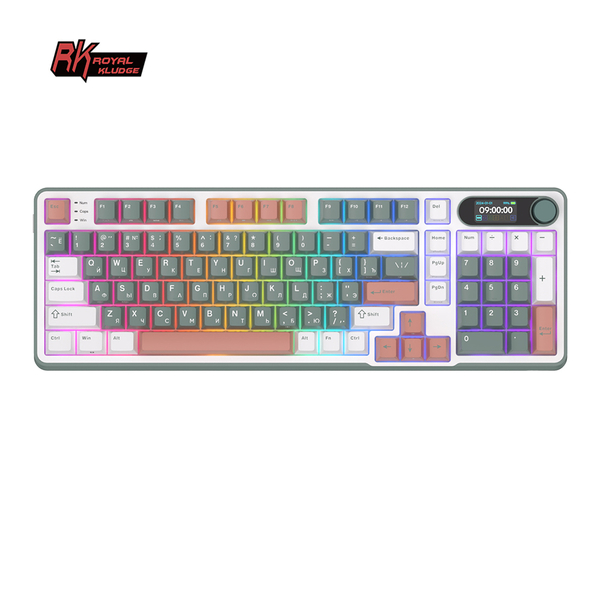 Полноразмерная (96%) механическая клавиатура Royal Kludge RK-S98 - 3 типа подключения, 98 клавиш, Top Mount, профиль PBT Cherry, цвет Camping, переключатели RK Brown