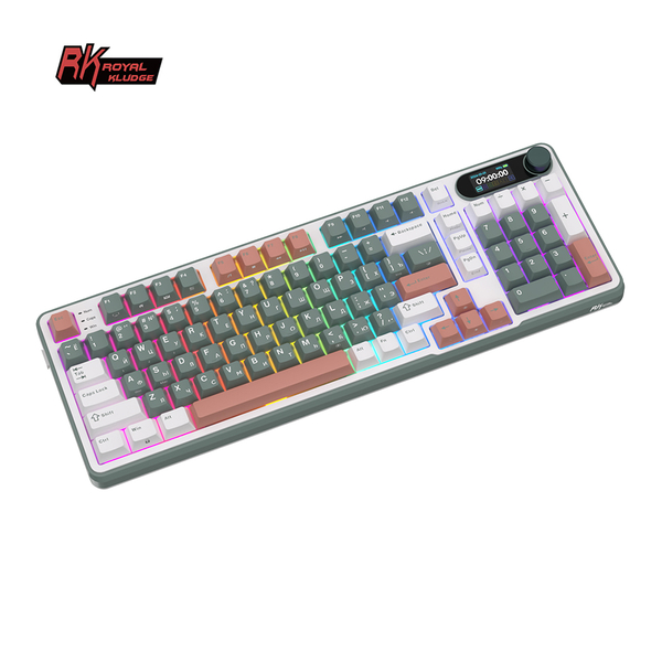 Полноразмерная (96%) механическая клавиатура Royal Kludge RK-S98 - 3 типа подключения, 98 клавиш, Top Mount, профиль PBT Cherry, цвет Camping, переключатели RK Brown