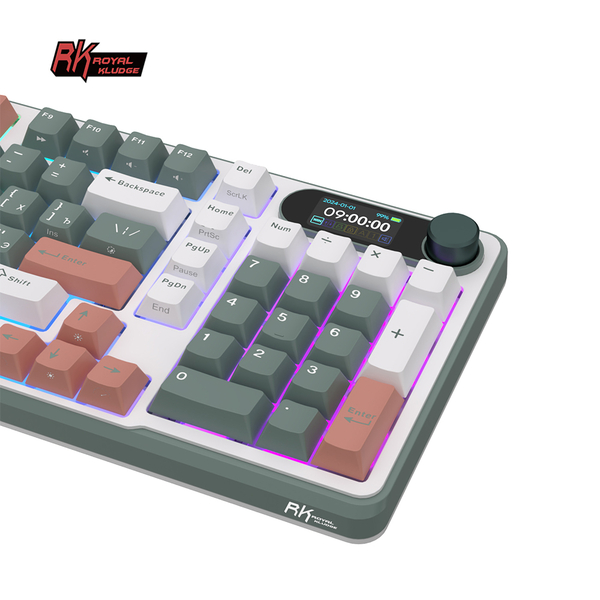 Полноразмерная (96%) механическая клавиатура Royal Kludge RK-S98 - 3 типа подключения, 98 клавиш, Top Mount, профиль PBT Cherry, цвет Camping, переключатели RK Brown