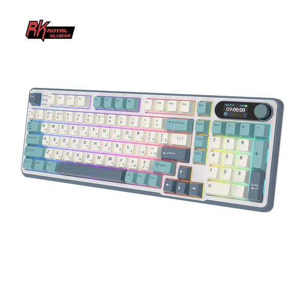 Полноразмерная (96%) механическая клавиатура Royal Kludge RK-S98 - 3 типа подключения, 98 клавиш, Top Mount, профиль PBT Cherry, цвет Light Cloud, переключатели RK Chartreuse