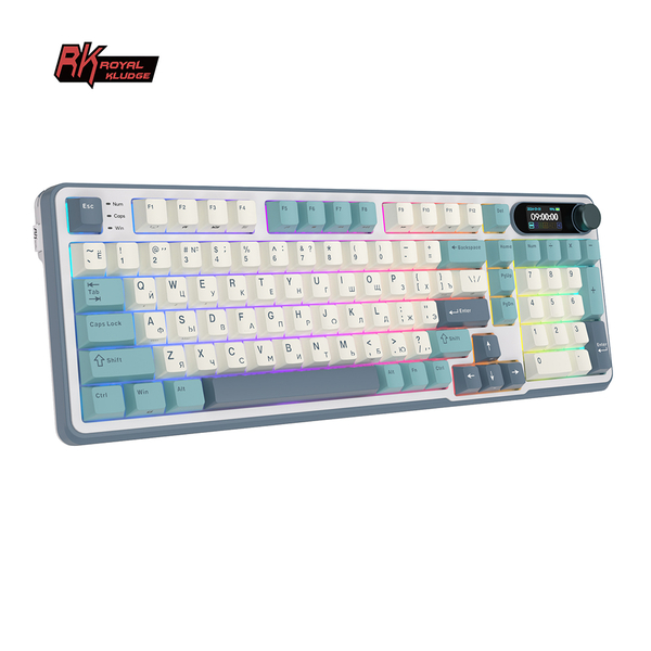 Полноразмерная (96%) механическая клавиатура Royal Kludge RK-S98 - 3 типа подключения, 98 клавиш, Top Mount, профиль PBT Cherry, цвет Light Cloud, переключатели RK Chartreuse