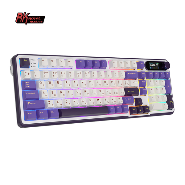 Полноразмерная (96%) механическая клавиатура Royal Kludge RK-S98 - 3 типа подключения, 98 клавиш, Top Mount, профиль PBT Cherry, цвет Blackberry, переключатели RK Chartreuse