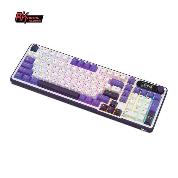 Полноразмерная (96%) механическая клавиатура Royal Kludge RK-S98 - 3 типа подключения, 98 клавиш, Top Mount, профиль PBT Cherry, цвет Blackberry, переключатели RK Chartreuse