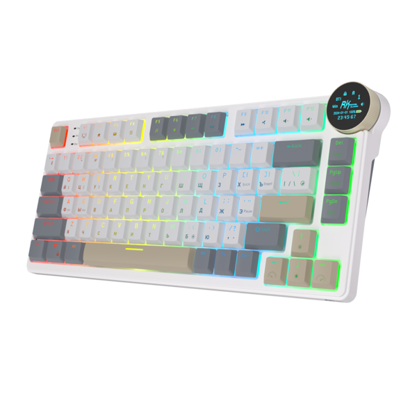 Компактная (75%) низкопрофильная механическая клавиатура Royal Kludge RK N80 - 3 типа подключения, 80 клавиш, Top Mount, цвет Pearly Dawn, переключатели RK Red