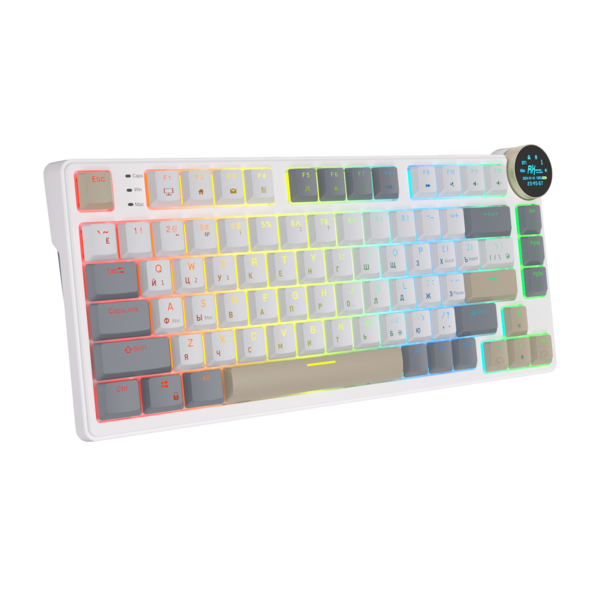 Компактная (75%) низкопрофильная механическая клавиатура Royal Kludge RK N80 - 3 типа подключения, 80 клавиш, Top Mount, цвет Pearly Dawn, переключатели RK Red