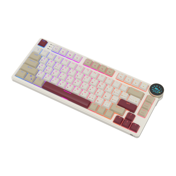 Компактная (75%) низкопрофильная механическая клавиатура Royal Kludge RK N80 - 3 типа подключения, 80 клавиш, Top Mount, цвет Rosy Clouds, переключатели RK Red