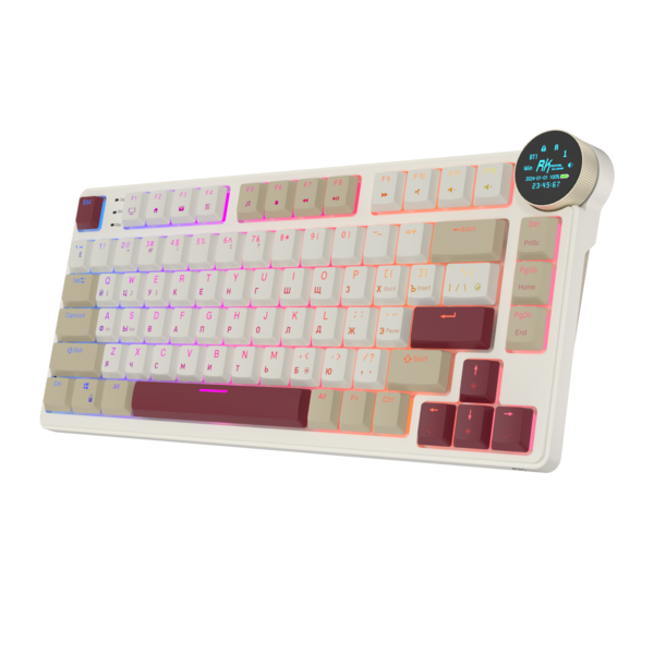 Компактная (75%) низкопрофильная механическая клавиатура Royal Kludge RK N80 - 3 типа подключения, 80 клавиш, Top Mount, цвет Rosy Clouds, переключатели RK Brown