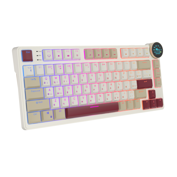 Компактная (75%) низкопрофильная механическая клавиатура Royal Kludge RK N80 - 3 типа подключения, 80 клавиш, Top Mount, цвет Rosy Clouds, переключатели RK Brown