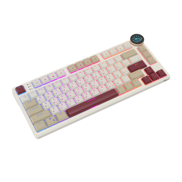 Компактная (75%) низкопрофильная механическая клавиатура Royal Kludge RK N80 - 3 типа подключения, 80 клавиш, Top Mount, цвет Rosy Clouds, переключатели RK Brown