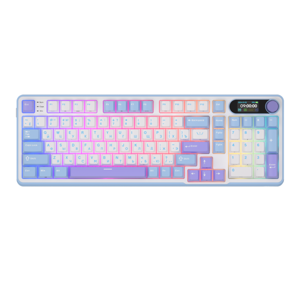 Полноразмерная (96%) механическая клавиатура Royal Kludge RK-S98 - 3 типа подключения, 98 клавиш, Top Mount, профиль PBT Cherry, цвет Taro Milk, переключатели RK Cream