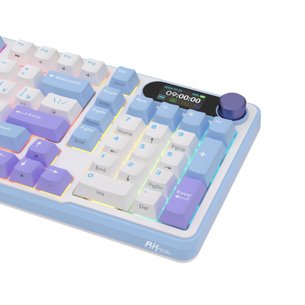Полноразмерная (96%) механическая клавиатура Royal Kludge RK-S98 - 3 типа подключения, 98 клавиш, Top Mount, профиль PBT Cherry, цвет Taro Milk, переключатели RK Cream