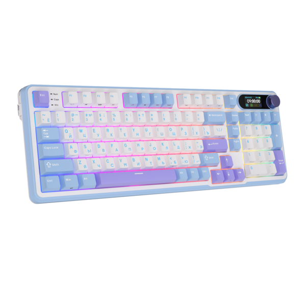 Полноразмерная (96%) механическая клавиатура Royal Kludge RK-S98 - 3 типа подключения, 98 клавиш, Top Mount, профиль PBT Cherry, цвет Taro Milk, переключатели RK Cream