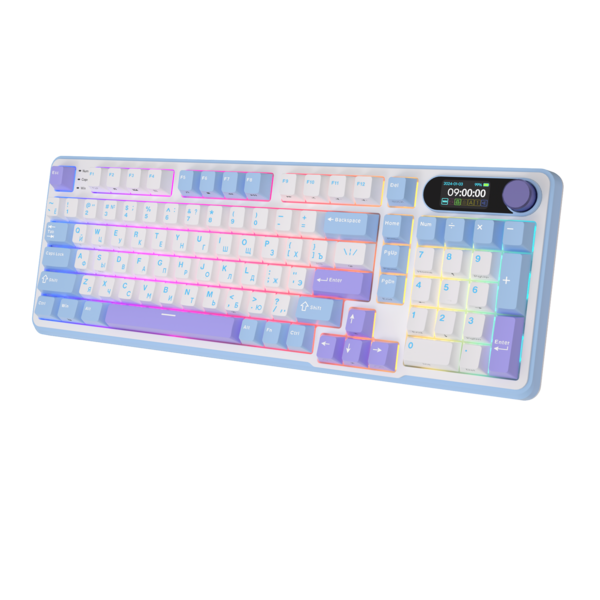 Полноразмерная (96%) механическая клавиатура Royal Kludge RK-S98 - 3 типа подключения, 98 клавиш, Top Mount, профиль PBT Cherry, цвет Taro Milk, переключатели RK Brown