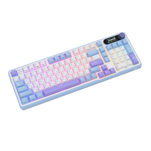 Полноразмерная (96%) механическая клавиатура Royal Kludge RK-S98 - 3 типа подключения, 98 клавиш, Top Mount, профиль PBT Cherry, цвет Taro Milk, переключатели RK Brown