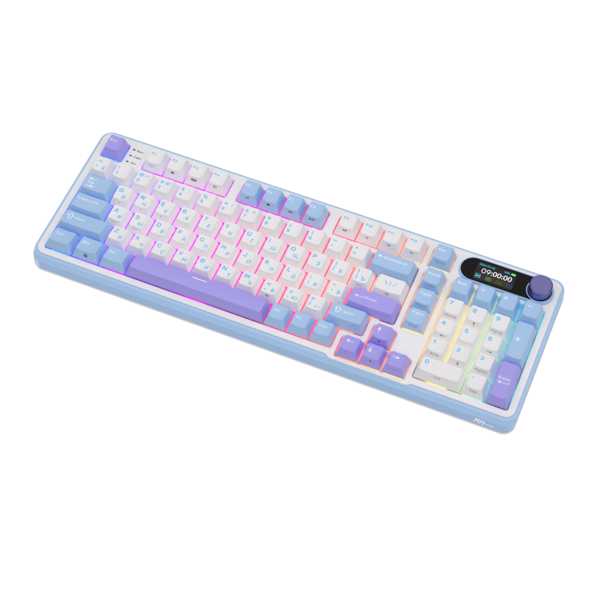 Полноразмерная (96%) механическая клавиатура Royal Kludge RK-S98 - 3 типа подключения, 98 клавиш, Top Mount, профиль PBT Cherry, цвет Taro Milk, переключатели RK Brown