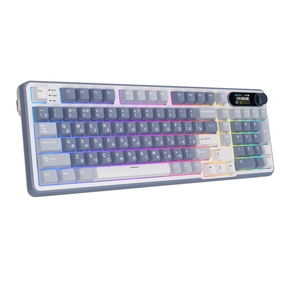 Полноразмерная (96%) механическая клавиатура Royal Kludge RK-S98 - 3 типа подключения, 98 клавиш, Top Mount, профиль PBT Cherry, цвет Ocean Blue, переключатели RK Brown