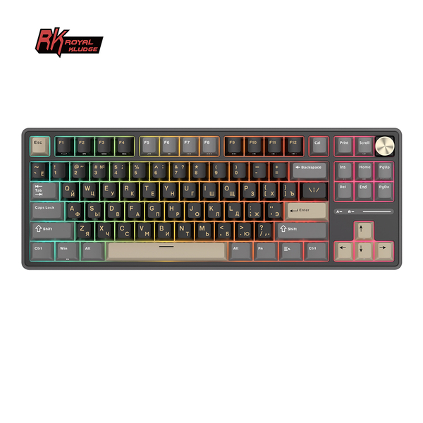 Классическая TKL (80%) механическая клавиатура Royal Kludge RK R87 Pro - проводная, 87 клавиш, Gasket Mount,  профиль PBT Cherry, цвет Phantom, переключатели RK Cream