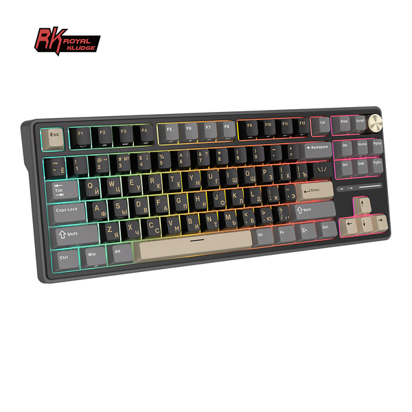 Классическая TKL (80%) механическая клавиатура Royal Kludge RK R87 Pro - проводная, 87 клавиш, Gasket Mount,  профиль PBT Cherry, цвет Phantom, переключатели RK Cream