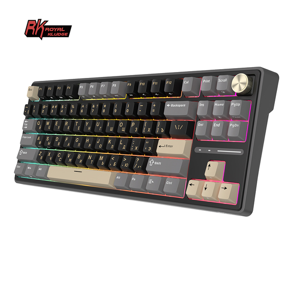 Классическая TKL (80%) механическая клавиатура Royal Kludge RK R87 Pro - проводная, 87 клавиш, Gasket Mount,  профиль PBT Cherry, цвет Phantom, переключатели RK Brown