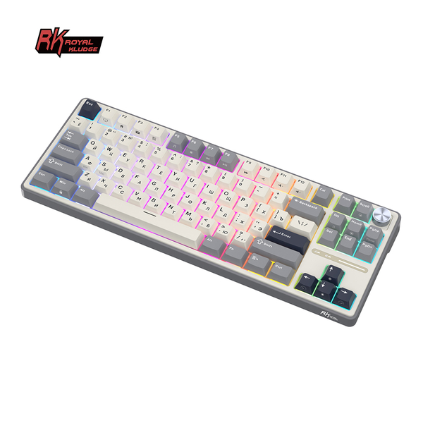Классическая TKL (80%) механическая клавиатура Royal Kludge RK R87 Pro - проводная, 87 клавиш, Gasket Mount,  профиль PBT Cherry, цвет Half Grey, переключатели RK Cream