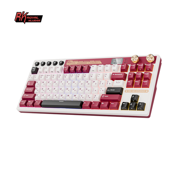 Классическая TKL (80%) механическая клавиатура Royal Kludge RK M87 - 3 типа подключения, 87 клавиш, Gasket Mount,  профиль PBT Cherry, цвет Famicom, переключатели RK Cream