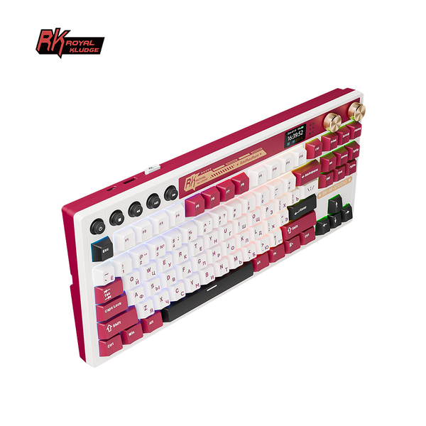 Классическая TKL (80%) механическая клавиатура Royal Kludge RK M87 - 3 типа подключения, 87 клавиш, Gasket Mount,  профиль PBT Cherry, цвет Famicom, переключатели RK Beige