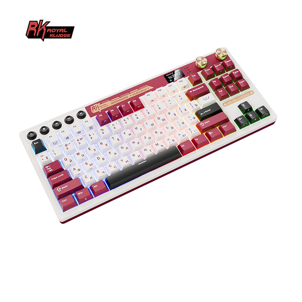 Классическая TKL (80%) механическая клавиатура Royal Kludge RK M87 - 3 типа подключения, 87 клавиш, Gasket Mount,  профиль PBT Cherry, цвет Famicom, переключатели RK Beige