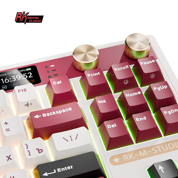 Классическая TKL (80%) механическая клавиатура Royal Kludge RK M87 - 3 типа подключения, 87 клавиш, Gasket Mount,  профиль PBT Cherry, цвет Famicom, переключатели RK Beige