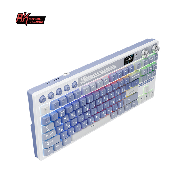 Классическая TKL (80%) механическая клавиатура Royal Kludge RK M87 - 3 типа подключения, 87 клавиш, Gasket Mount,  профиль PBT Cherry, цвет Ocean Blue, переключатели RK Beige
