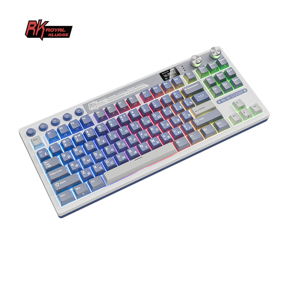 Классическая TKL (80%) механическая клавиатура Royal Kludge RK M87 - 3 типа подключения, 87 клавиш, Gasket Mount,  профиль PBT Cherry, цвет Ocean Blue, переключатели RK Beige
