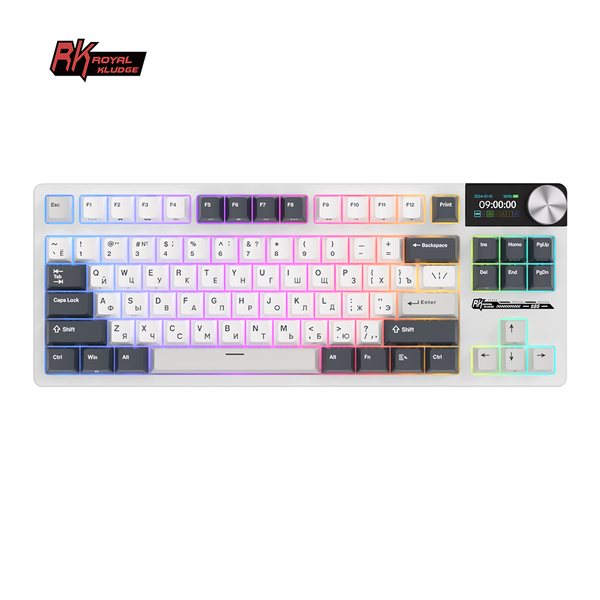 Классическая TKL (80%) механическая клавиатура Royal Kludge RK S85 - 3 типа подключения, 85 клавиш, Gasket Mount,  профиль PBT Cherry, цвет White Night, переключатели RK Cloud