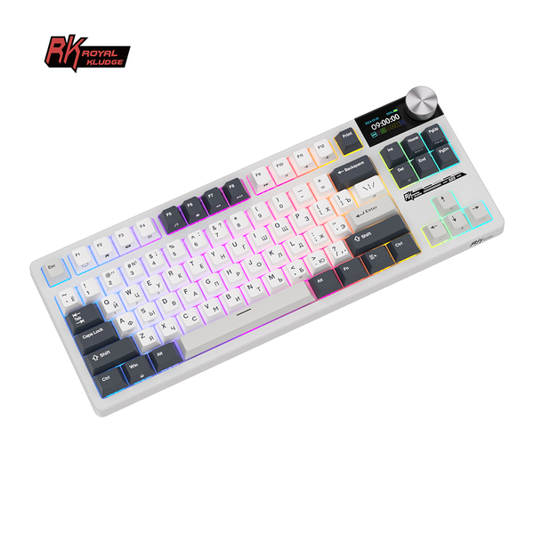 Классическая TKL (80%) механическая клавиатура Royal Kludge RK S85 - 3 типа подключения, 85 клавиш, Gasket Mount,  профиль PBT Cherry, цвет White Night, переключатели RK Cloud