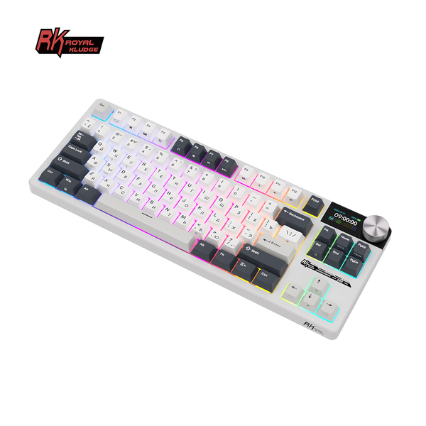 Классическая TKL (80%) механическая клавиатура Royal Kludge RK S85 - 3 типа подключения, 85 клавиш, Gasket Mount,  профиль PBT Cherry, цвет White Night, переключатели RK Beige