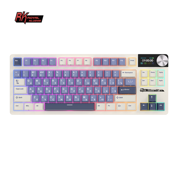 Классическая TKL (80%) механическая клавиатура Royal Kludge RK S85 - 3 типа подключения, 85 клавиш, Gasket Mount,  профиль PBT Cherry, цвет Horizon Blue, переключатели RK Cloud