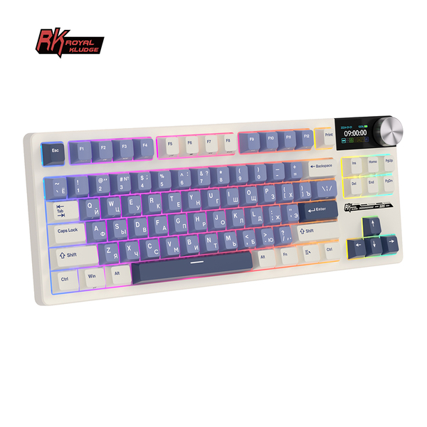 Классическая TKL (80%) механическая клавиатура Royal Kludge RK S85 - 3 типа подключения, 85 клавиш, Gasket Mount,  профиль PBT Cherry, цвет Horizon Blue, переключатели RK Cloud