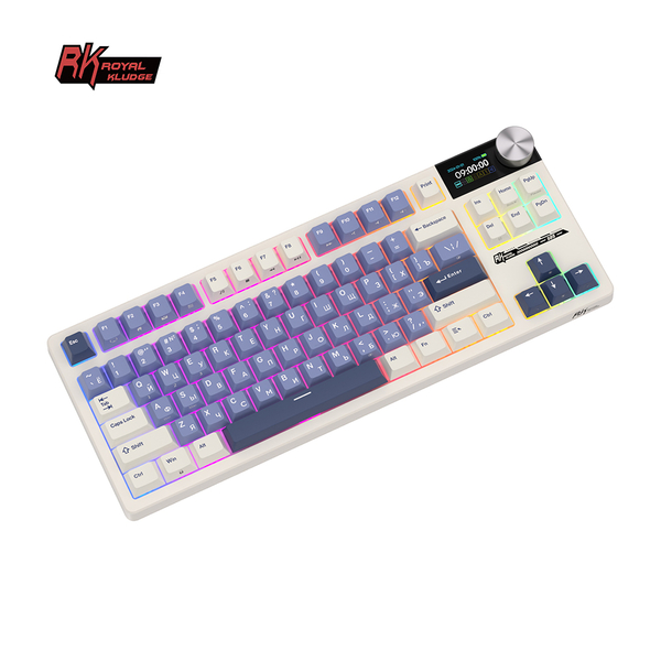 Классическая TKL (80%) механическая клавиатура Royal Kludge RK S85 - 3 типа подключения, 85 клавиш, Gasket Mount,  профиль PBT Cherry, цвет Horizon Blue, переключатели RK Cloud